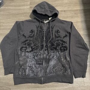 VTG Y2K No Boundaries Hoodie Men Velour Full Zip Jacket AOP Mall Goth Wings